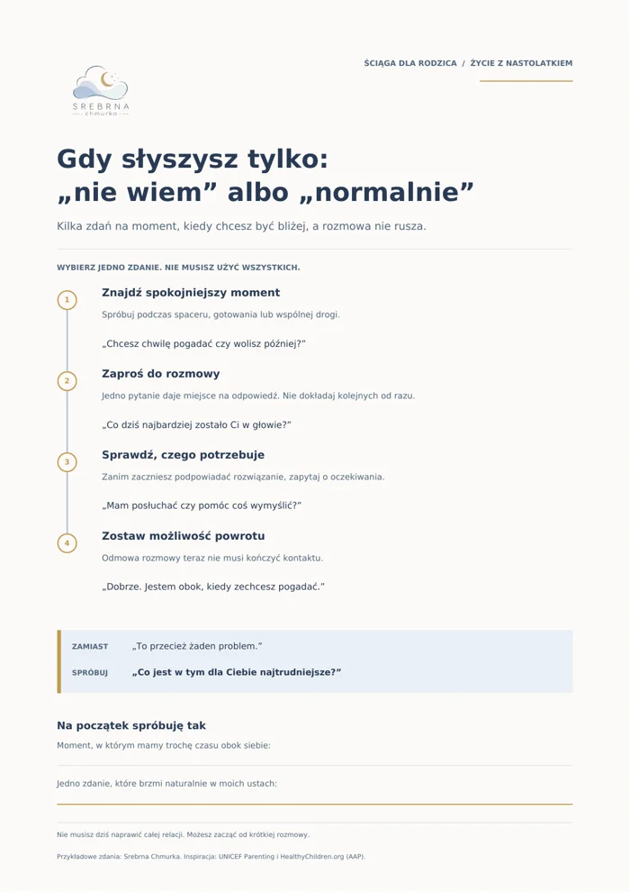 Podgląd ściągi do rozmowy z nastolatkiem